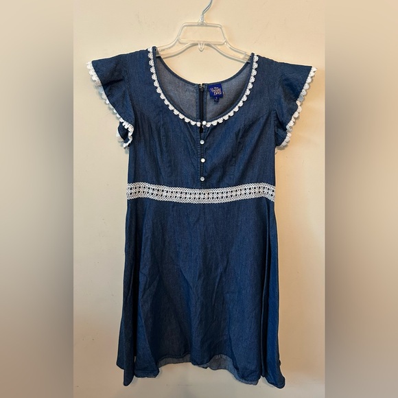Disney Dresses & Skirts - Disney’s Beauty And The Beast Belle Blue Jean Ruffle Empire Waist‎ Dress, Large